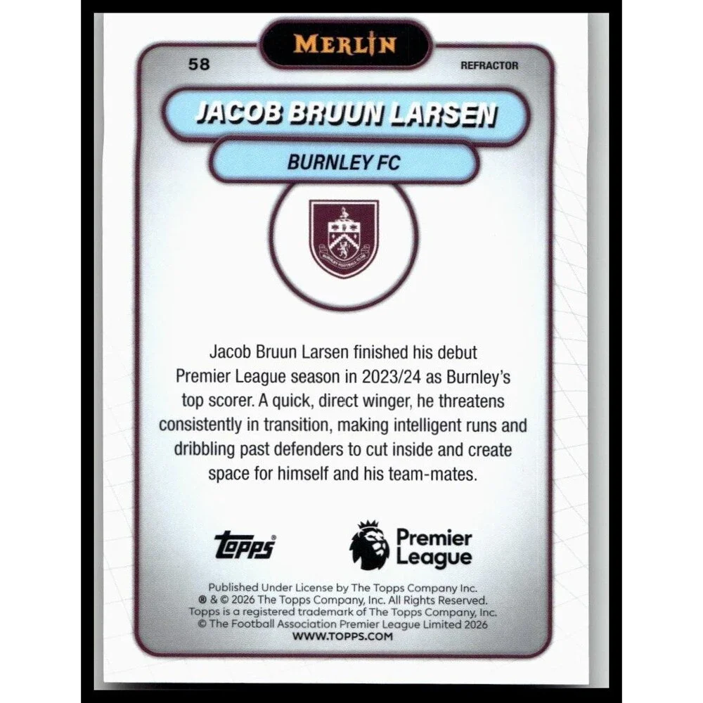 2026 Merlin Premier League #58 Jacob Bruun Larsen Refractor